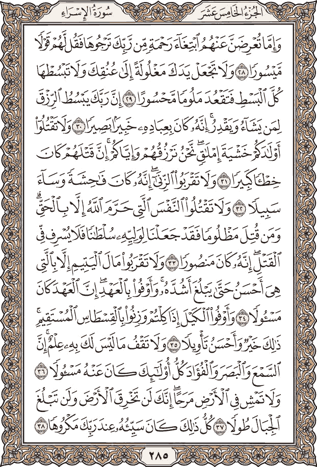 صفحة ٢٨٥ من المصحف